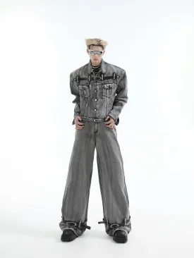 【24s Aug.】Heavy Distressed Belt-decorated Denim Suit