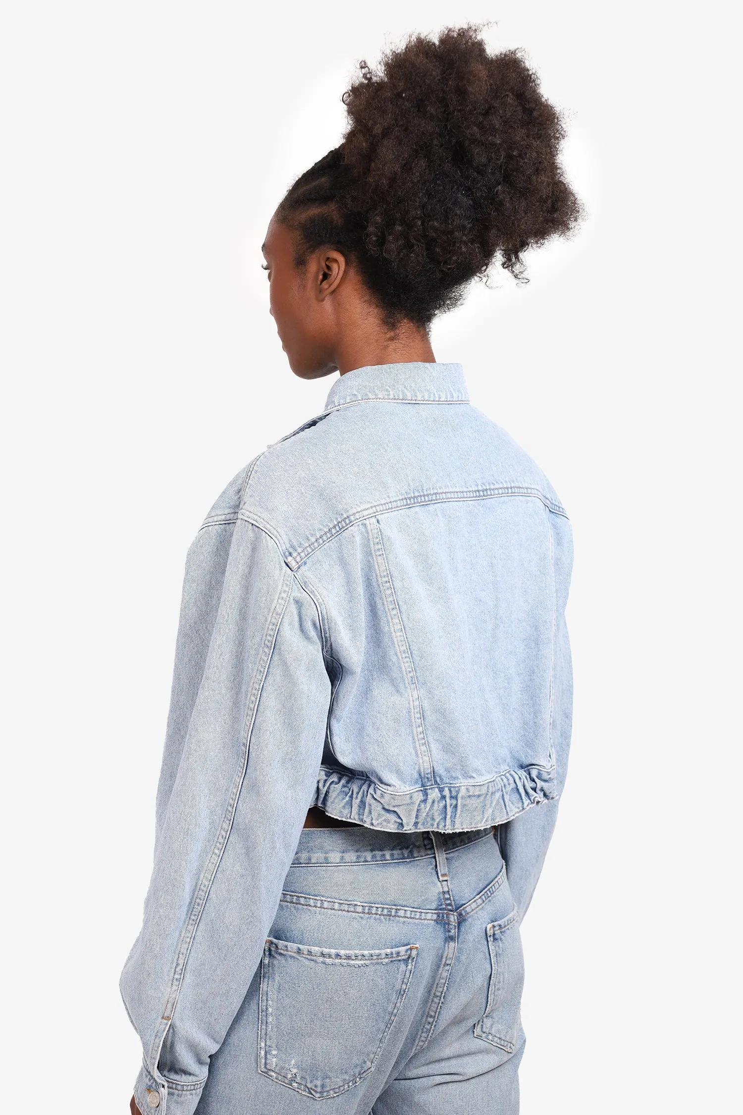 Agolde Blue Denim Cropped Jacket Size L