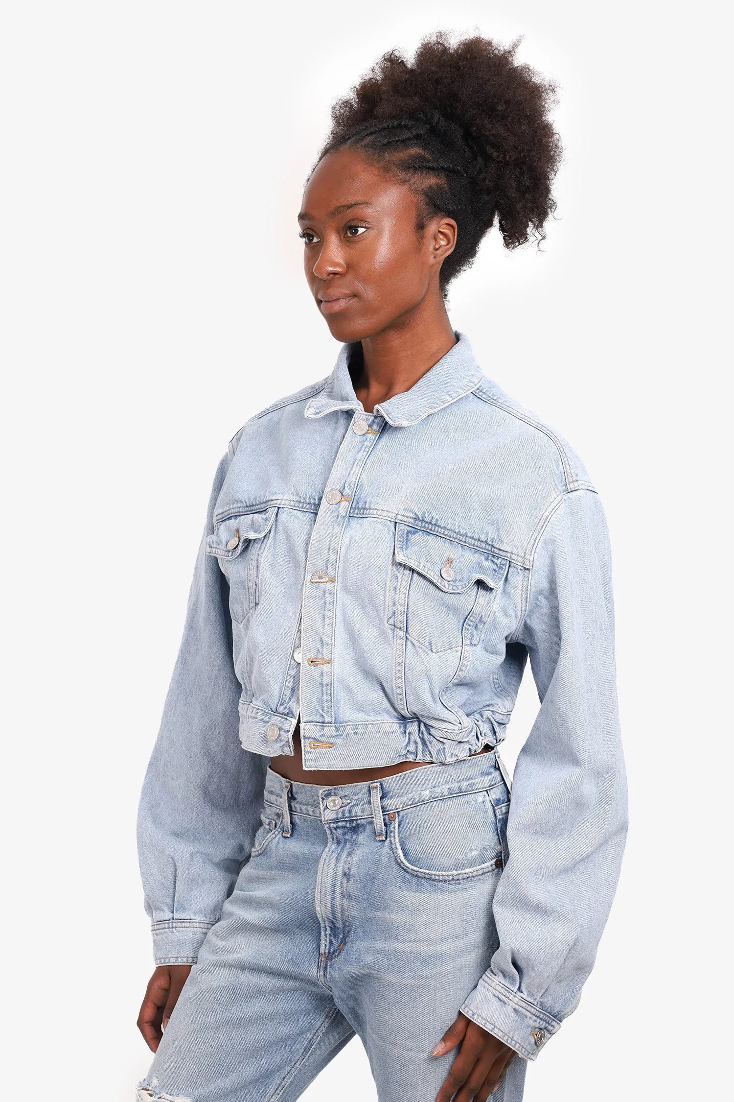 Agolde Blue Denim Cropped Jacket Size L