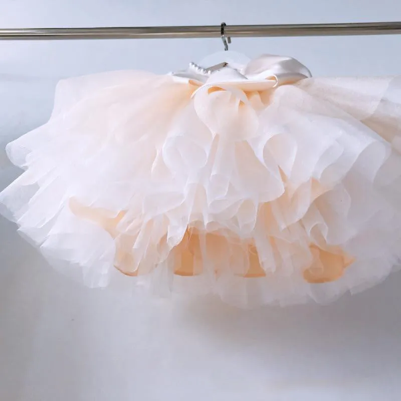 Baby Girl Birthday Party Dress Toddler Long Sleeve Cute Bow Knot Fluffy Christening Dress