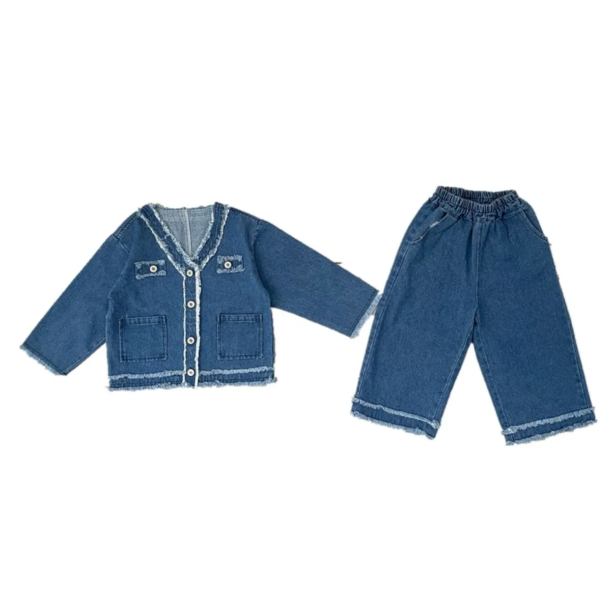 Blue Denim Jacket and Wide Leg Jeans Set for Girls (2-9Y)