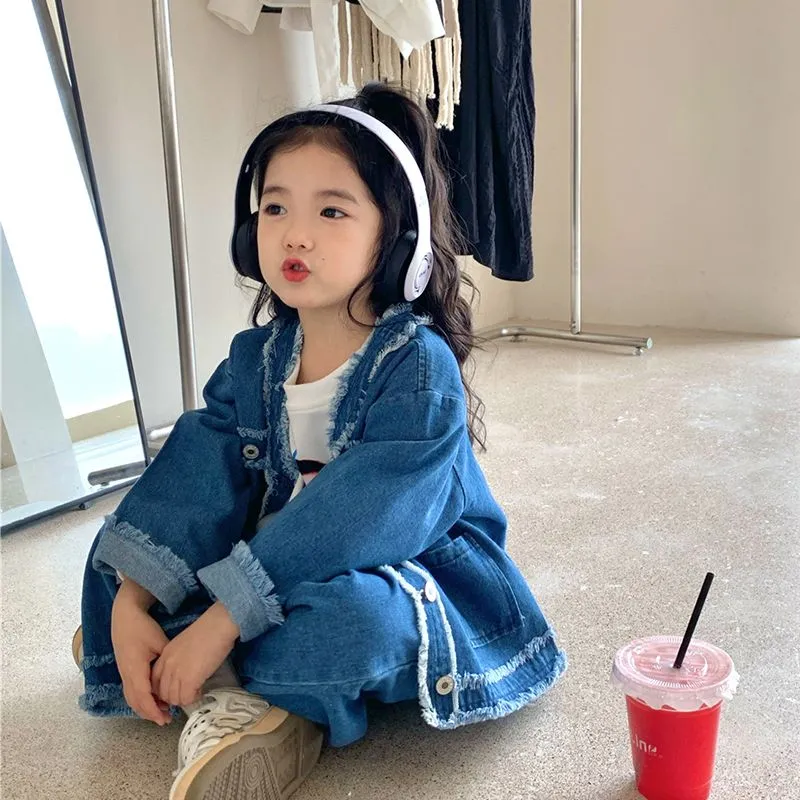 Blue Denim Jacket and Wide Leg Jeans Set for Girls (2-9Y)