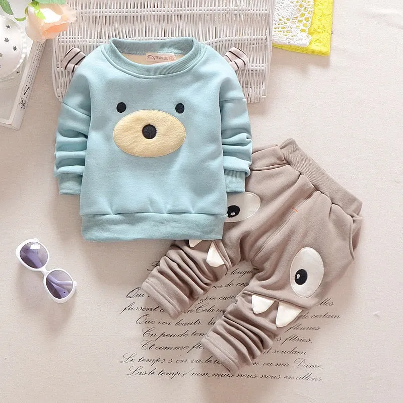 Boys Kids Warm Clothing Set Cartoon Thick Sweatshirt  pants 2 pc