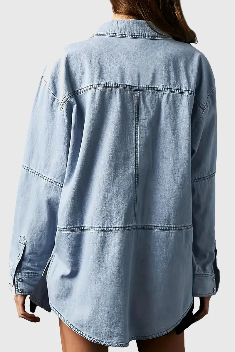 Casual Stree Distressed Pocket Turndown Collar Long Sleeve Loose Denim Jacket(4 Colors)