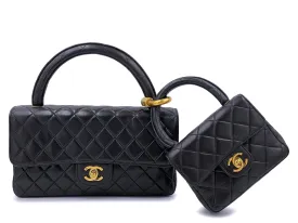 Chanel 1994 Vintage Parent Child Bag Kelly Flap Set Black 24k GHW