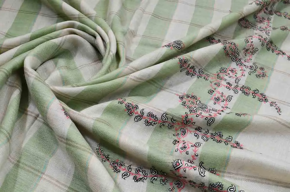 check green emb. shawl - 4686