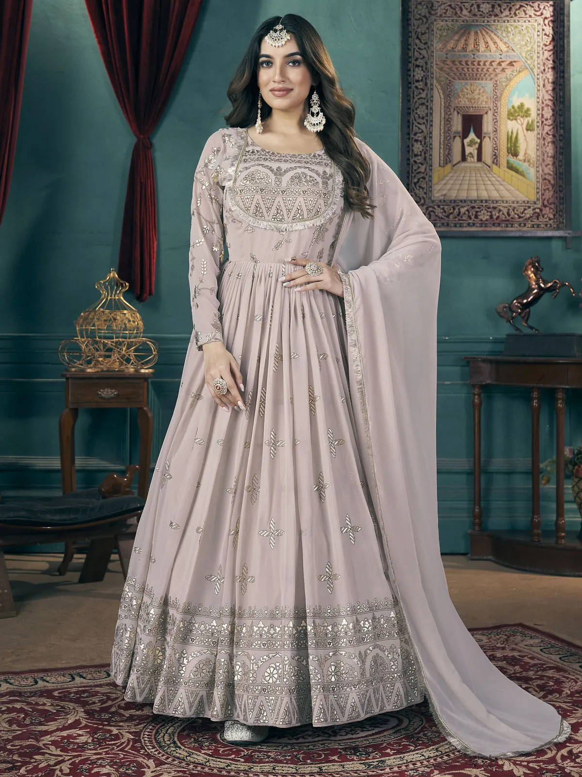 Chikoo Georgette Partywear Gown