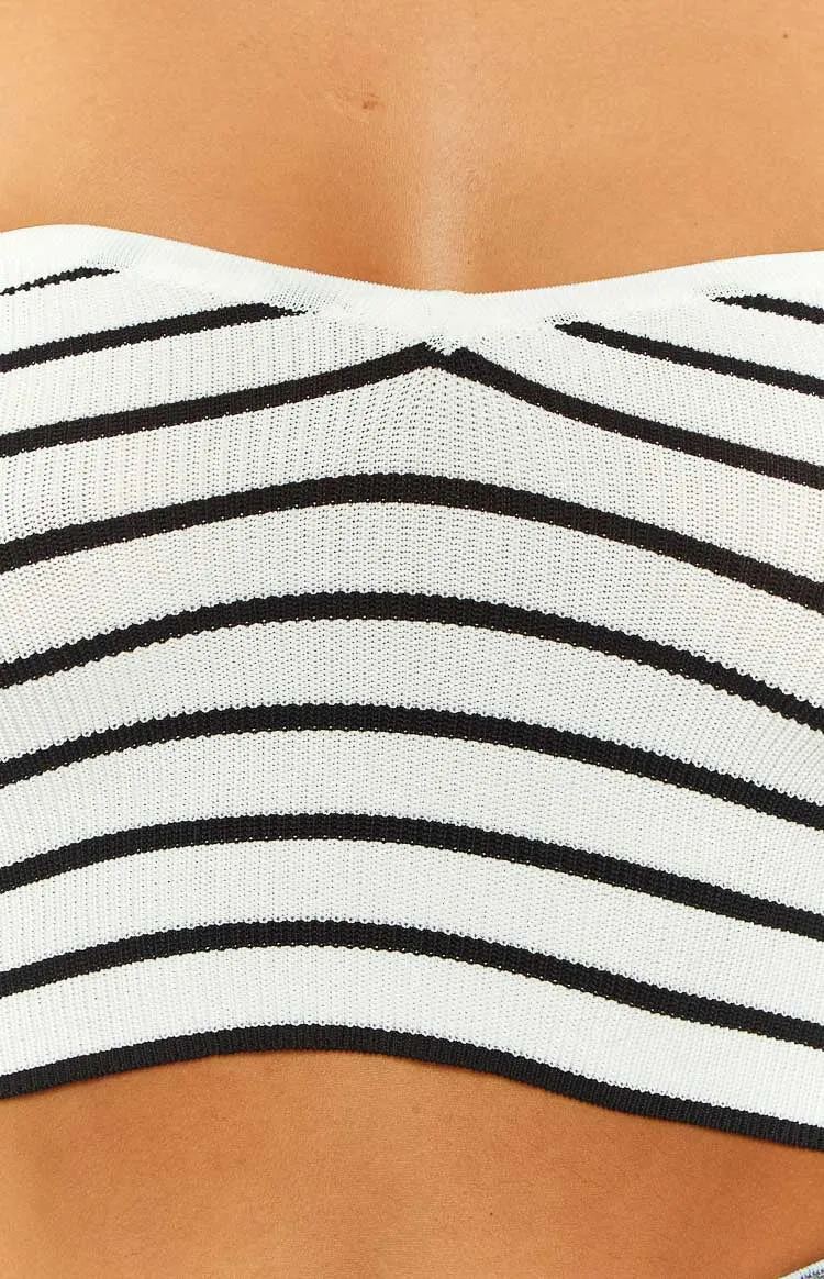 Clover Black and White Striped Knit Corset Top