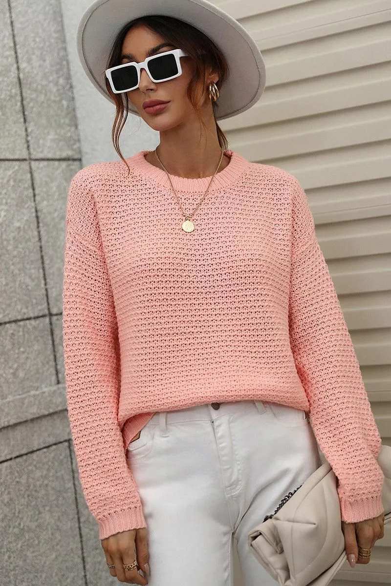 CREW NECK LONG SLEEVE BASIC SWEATER TOP