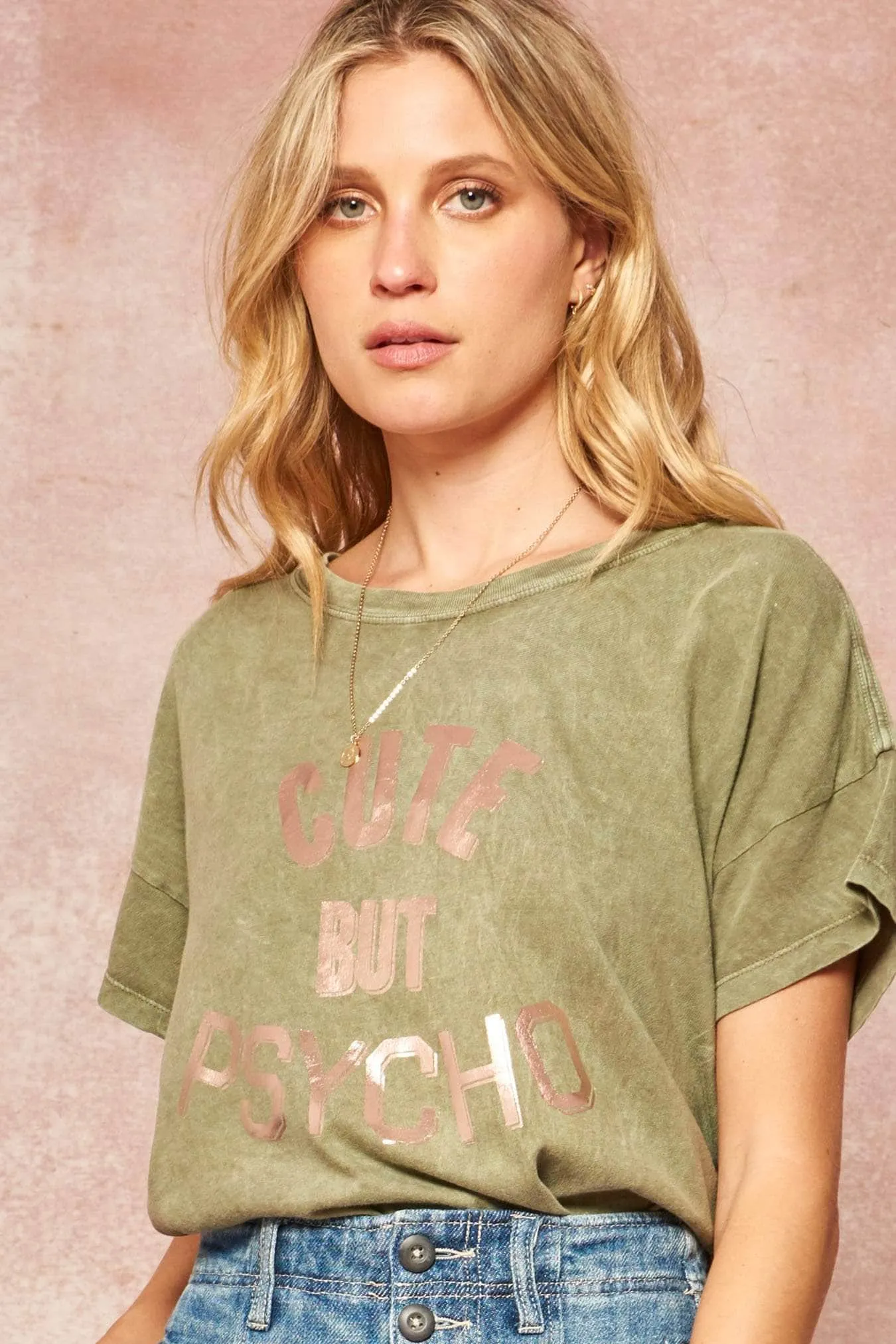 Cute But Psycho Stone-Washed Foil Graphic Tee