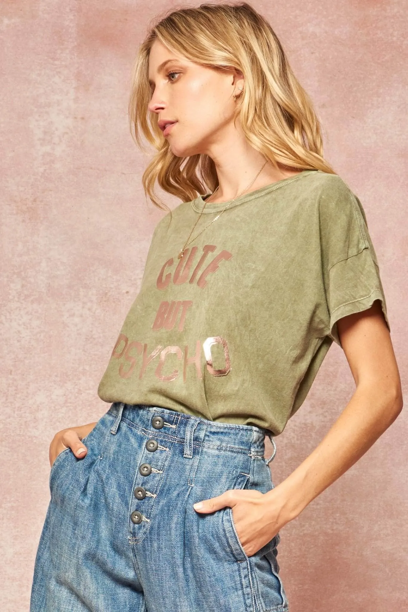 Cute But Psycho Stone-Washed Foil Graphic Tee