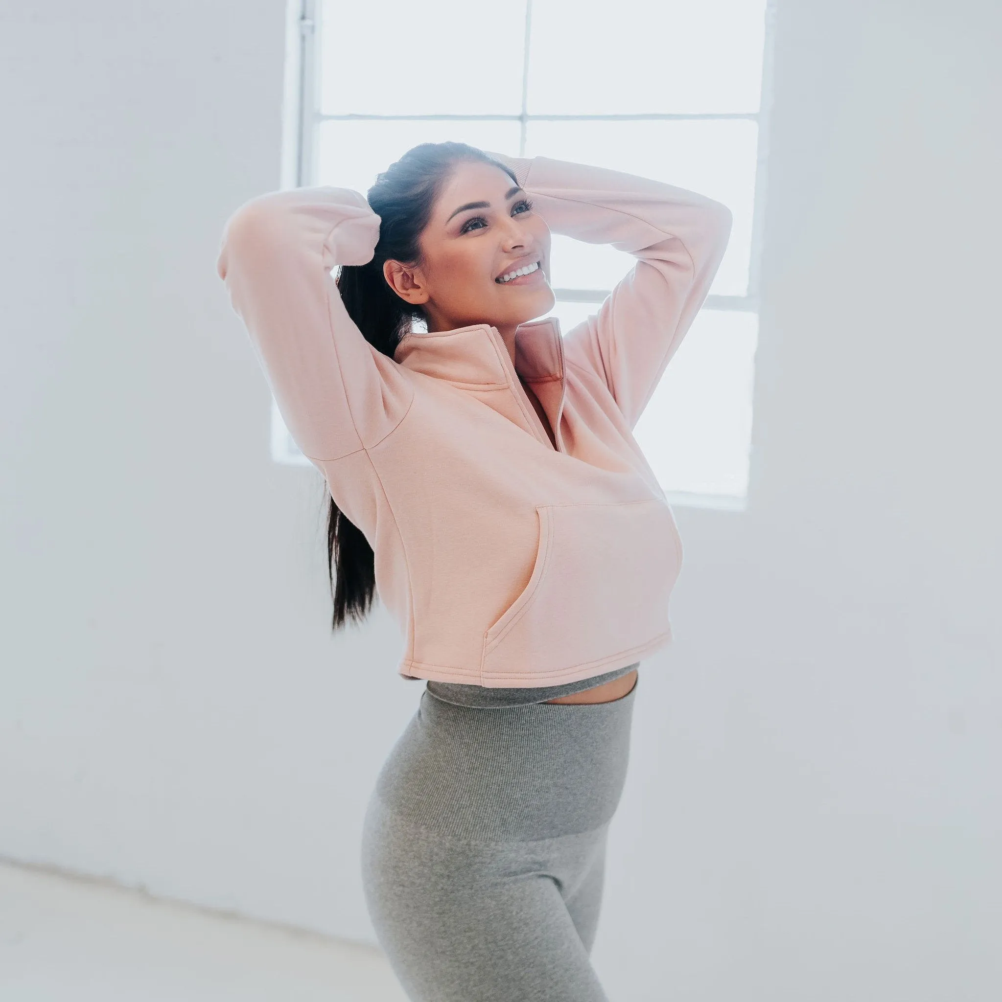 Hailey Cropped Half Zip - Blush