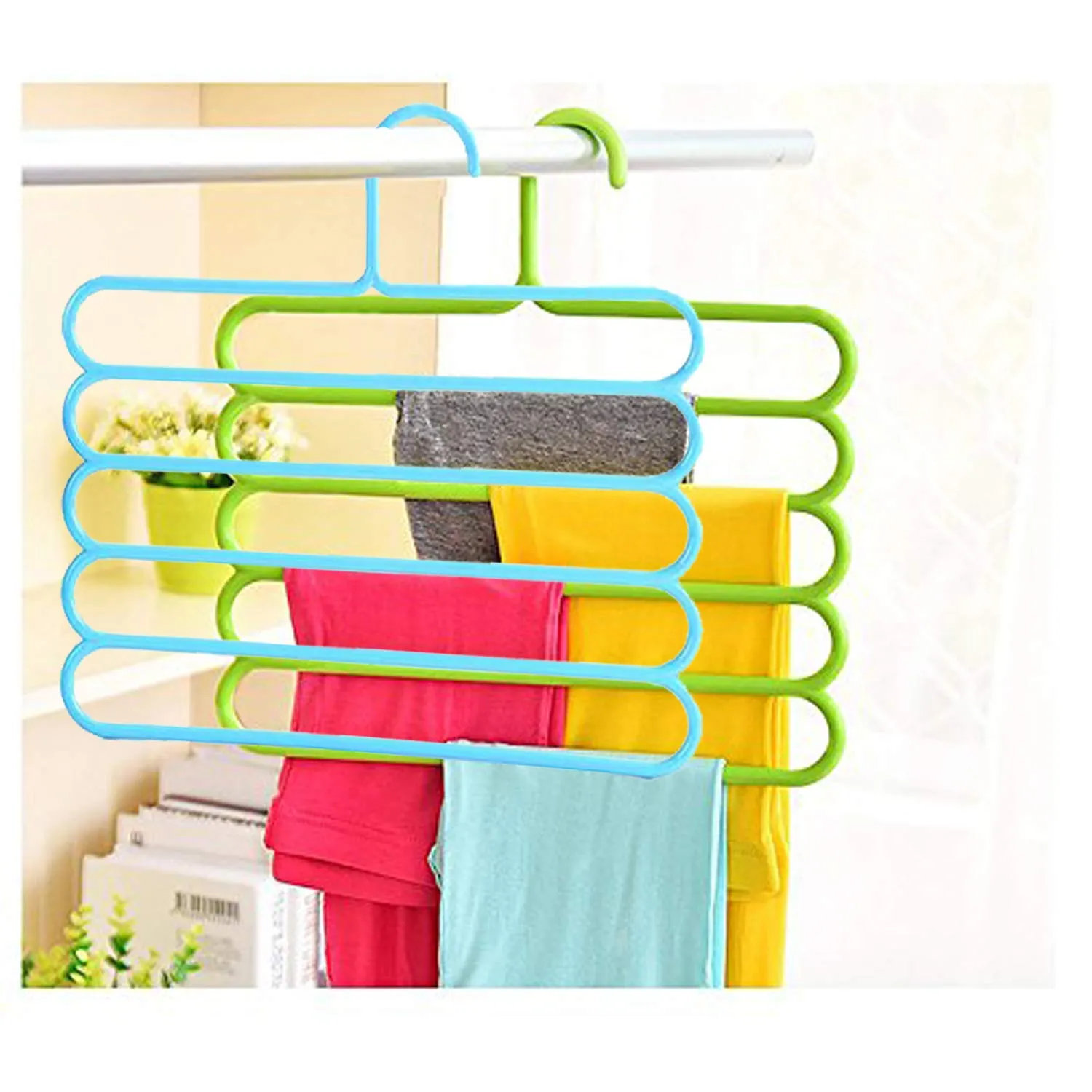 Kuber Industries 2 Pieces Multi-Purpose 5 Layer Pants Clothes Hanger Wardrobe Storage Organizer (Multicolour) - CTKTC23480