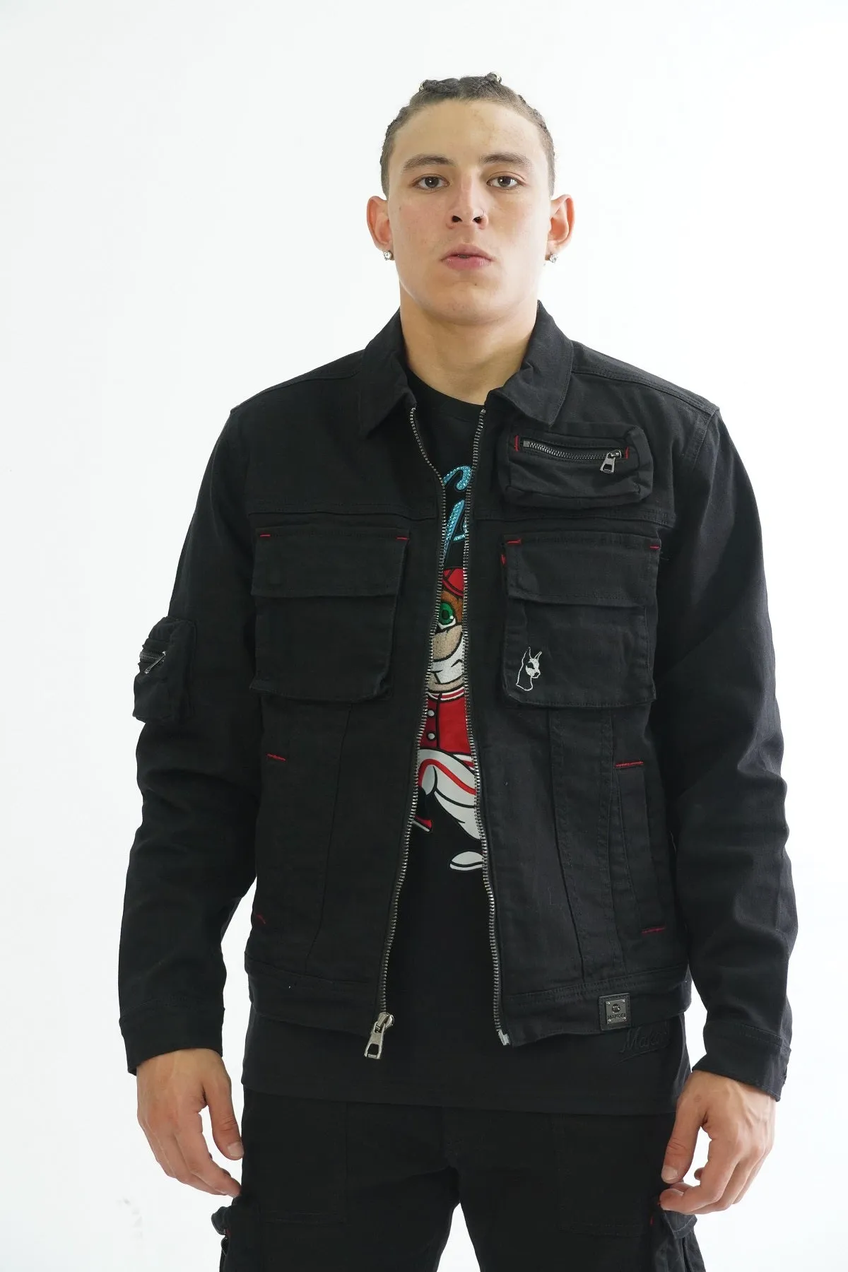 M1030 Aries Cargo Denim Jacket - Black/Black