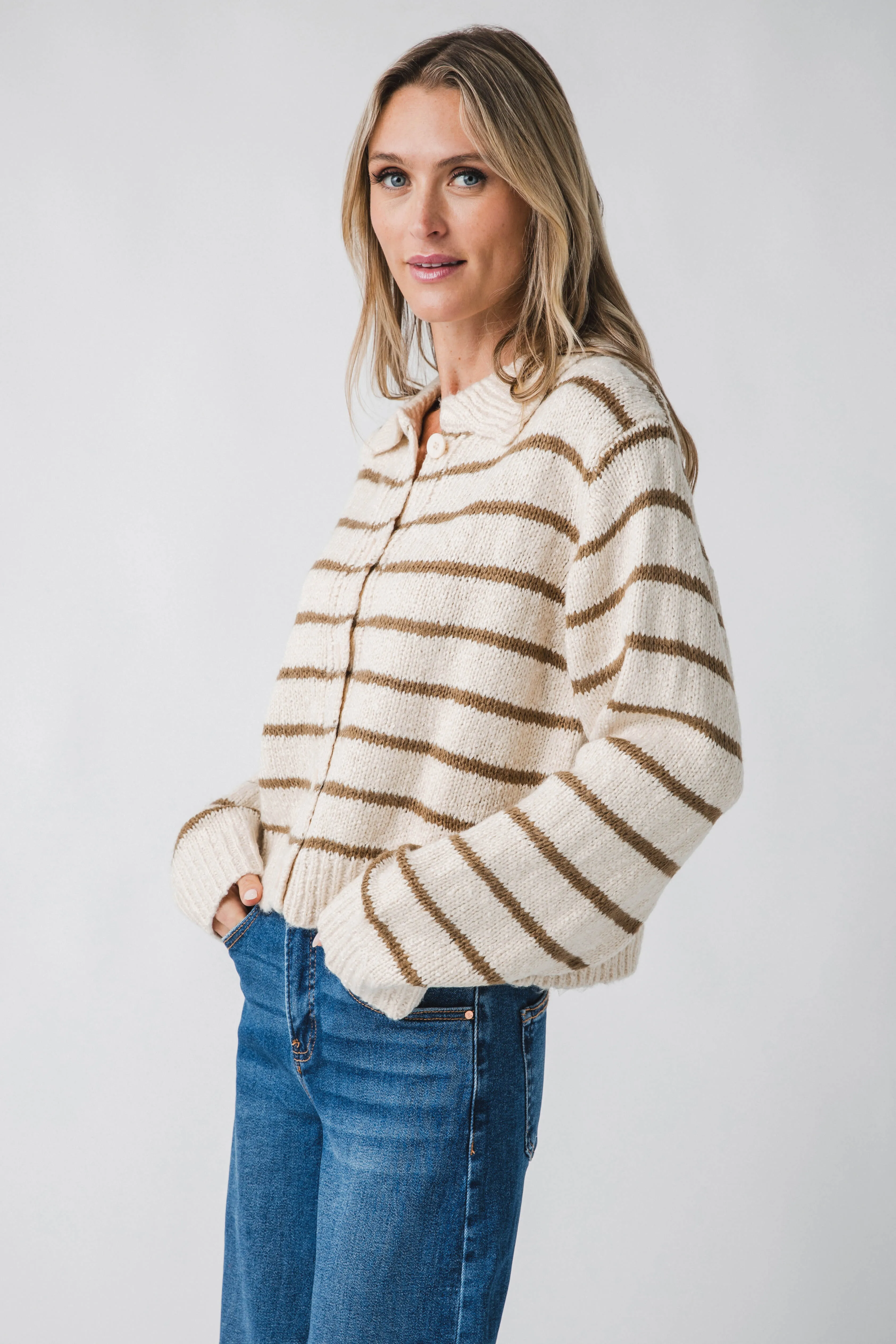 Miou Muse Buttondown Striped Knitted Cardigan