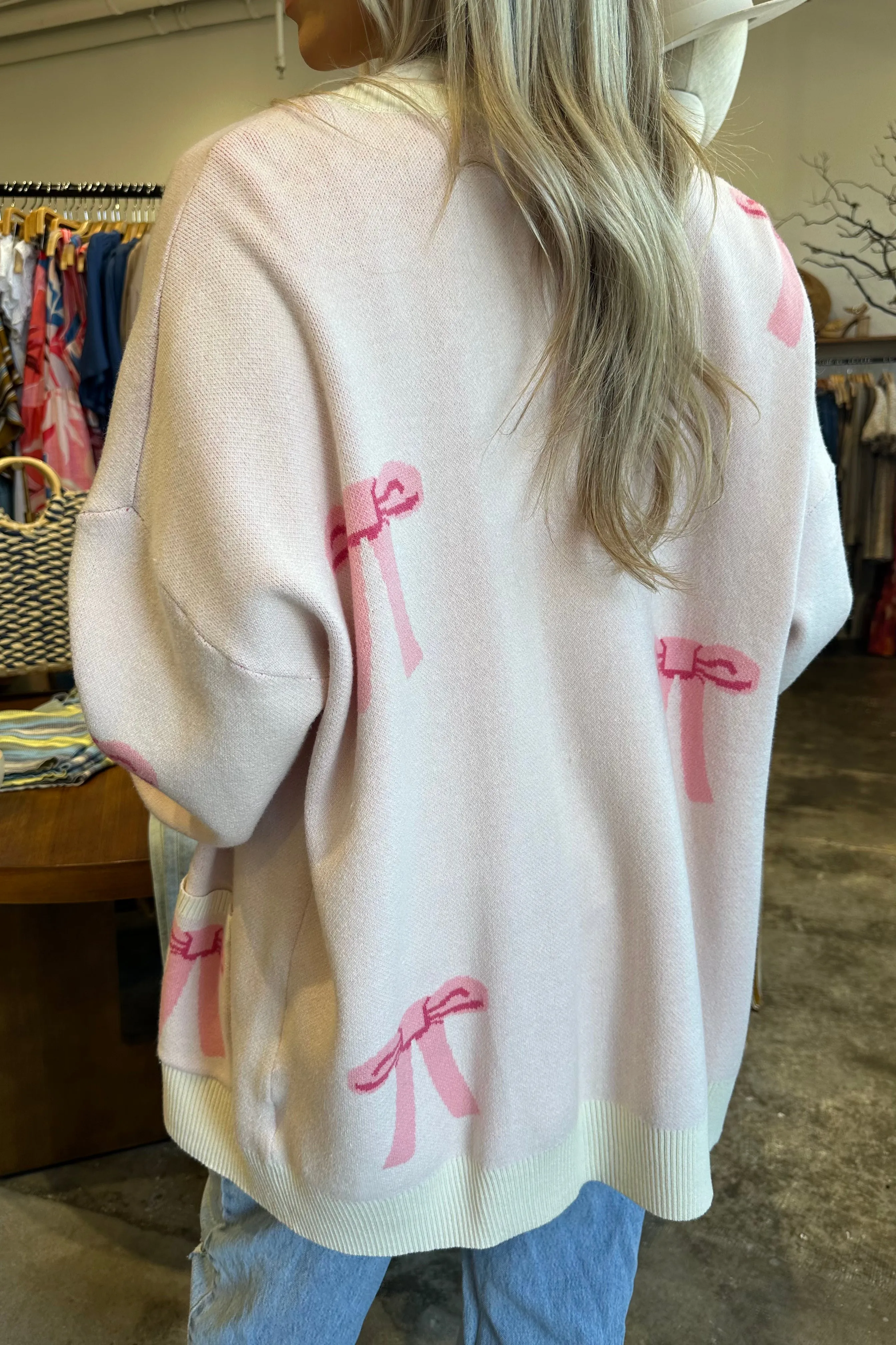 PIXIE BOW PINK KNIT CARDIGAN