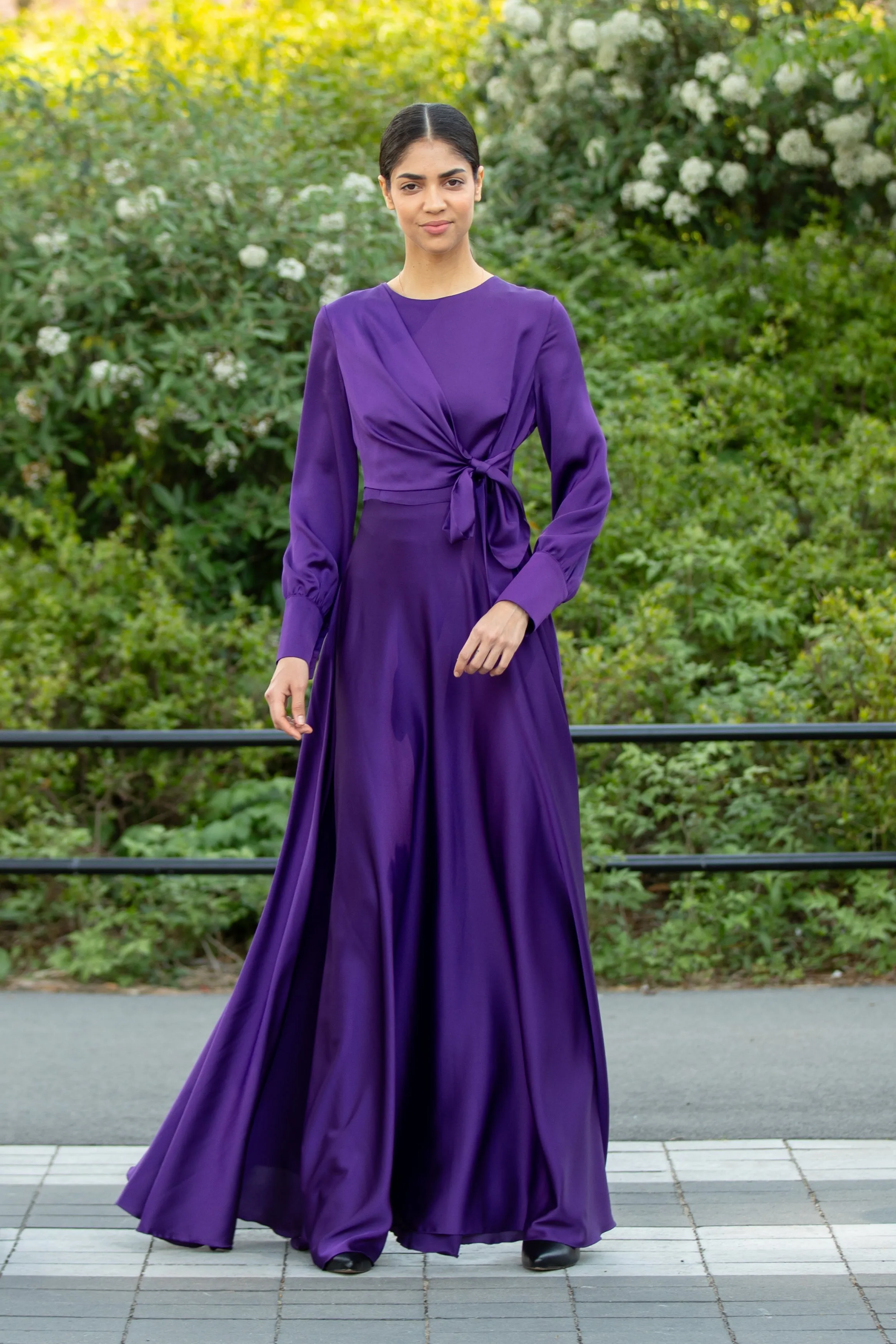 Purple Diana Side Knot Satin Gown