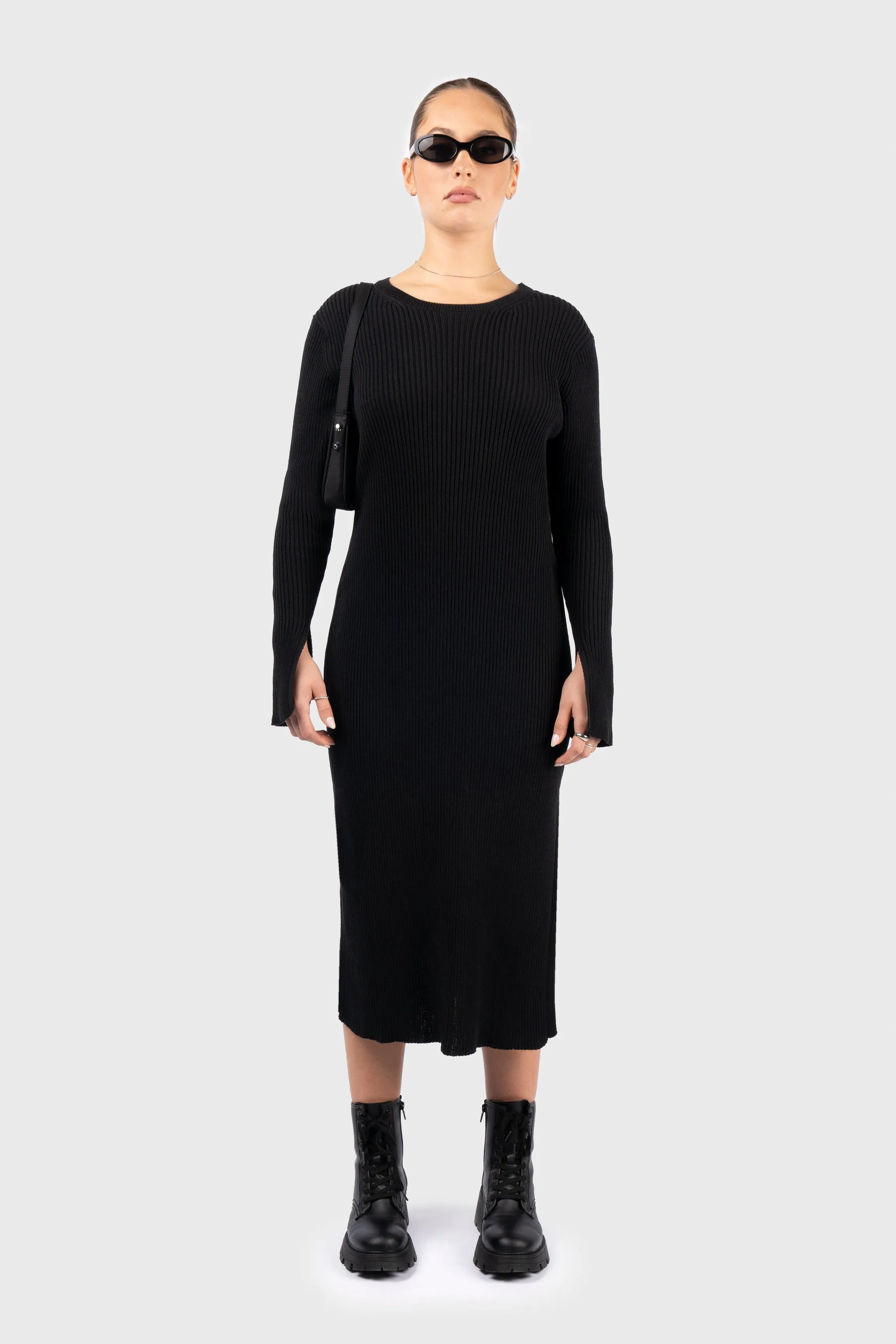 Ribbed Long Sleeve Knit Midi Dress