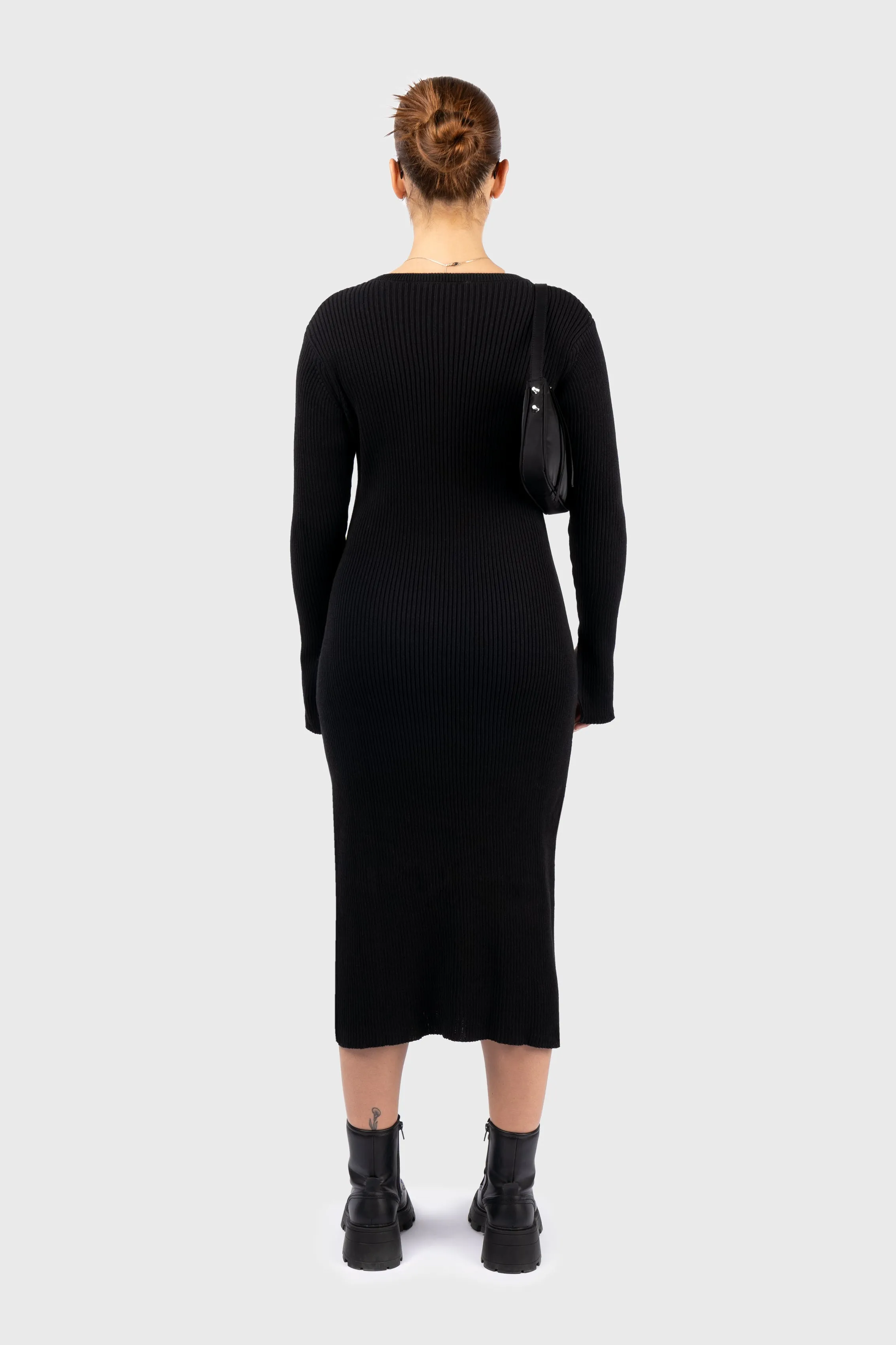 Ribbed Long Sleeve Knit Midi Dress