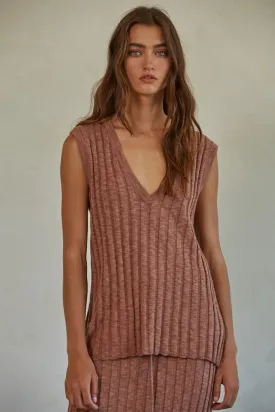 Ribbed V-Neck Sleeveless Sweater