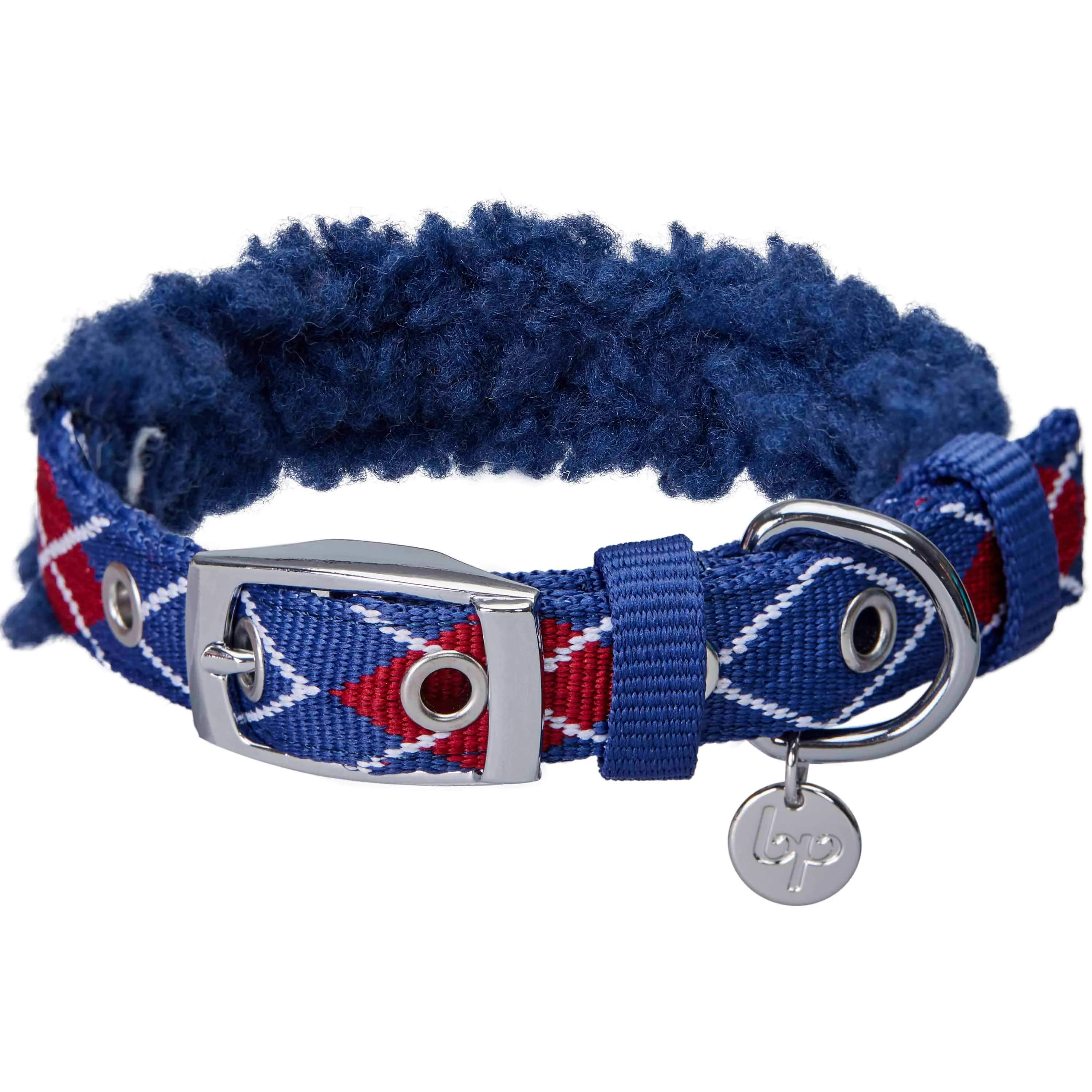 Sherpa Fleece Padded Dog Collar in Scottish Argyle