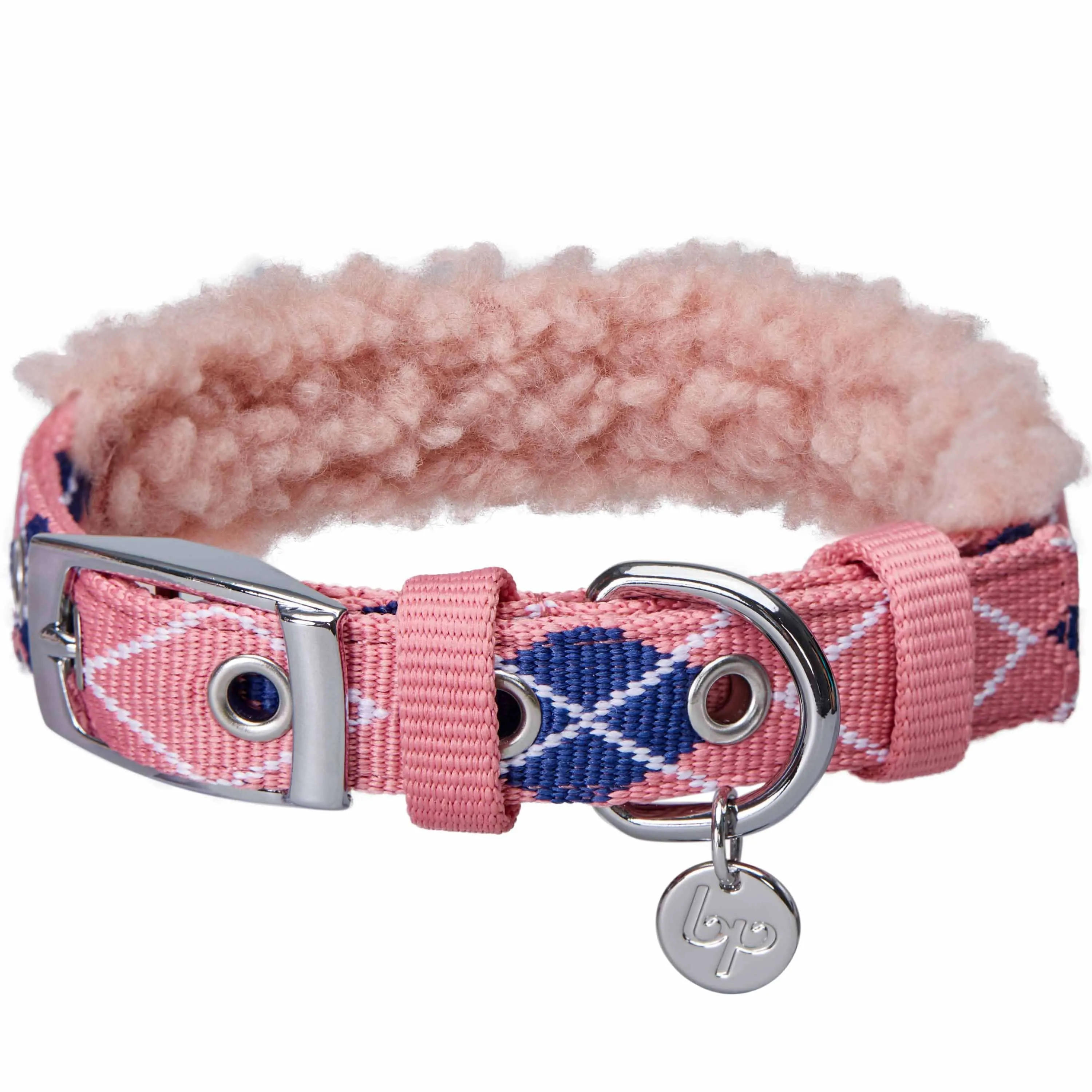 Sherpa Fleece Padded Dog Collar in Scottish Argyle