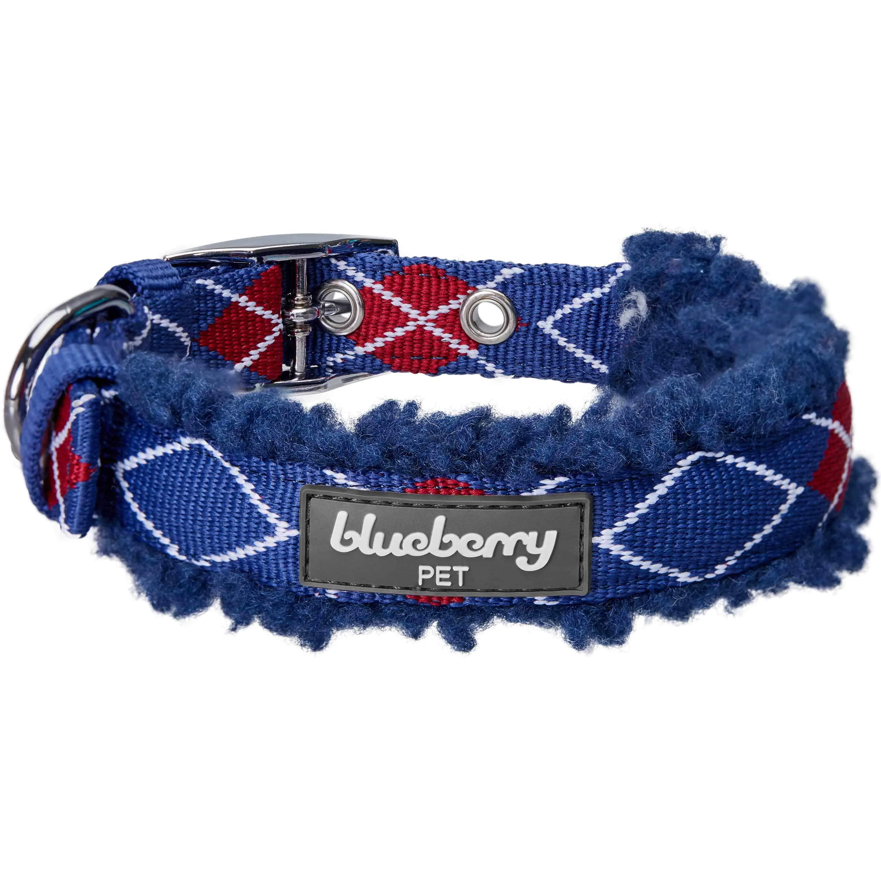 Sherpa Fleece Padded Dog Collar in Scottish Argyle