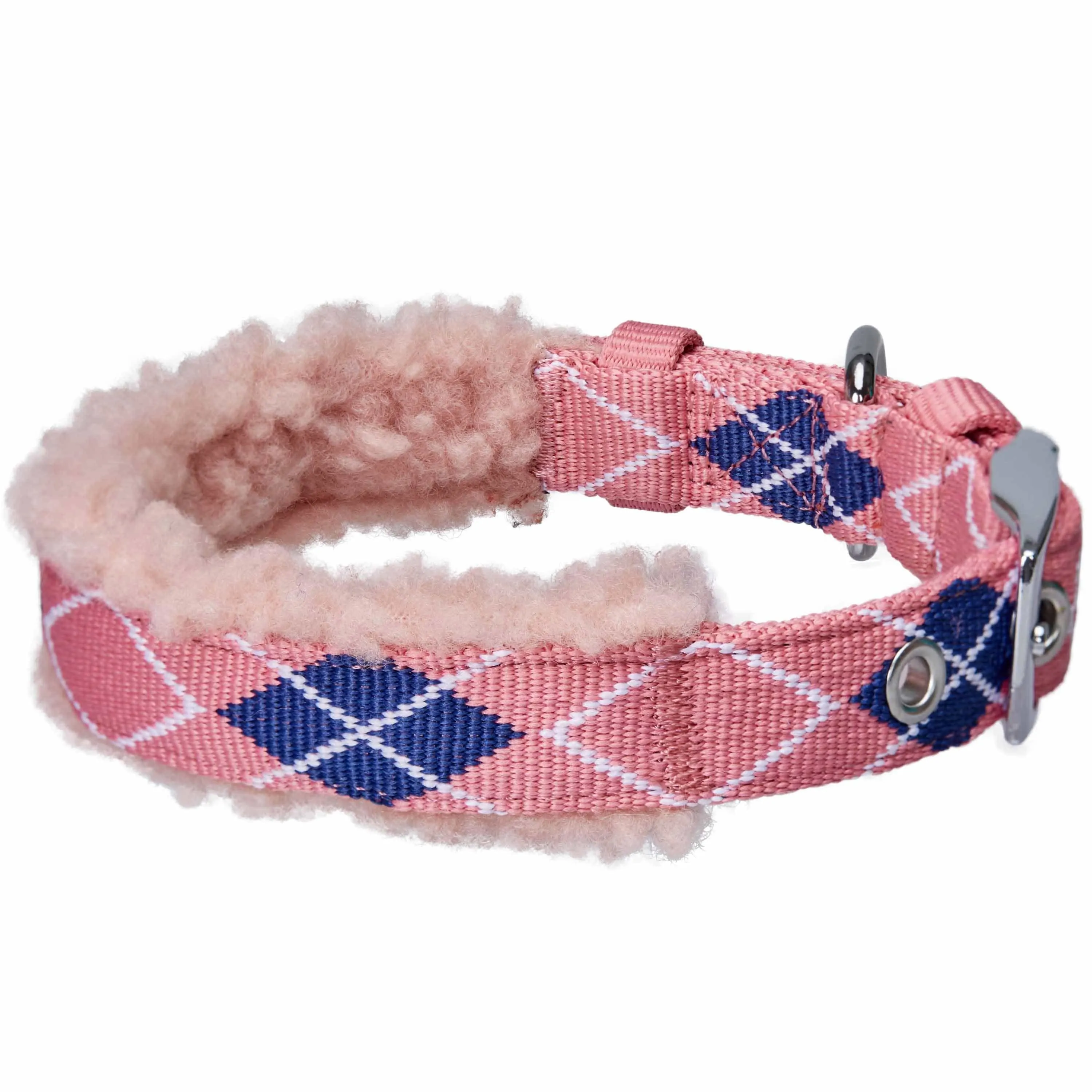 Sherpa Fleece Padded Dog Collar in Scottish Argyle