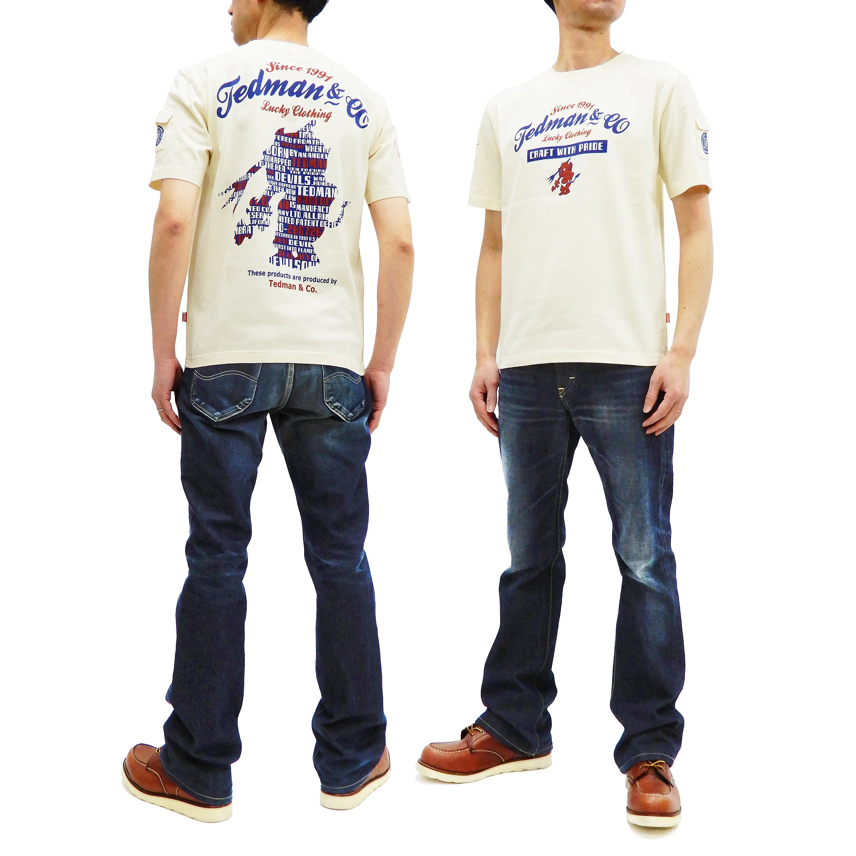 Tedman T-Shirt Men's Lucky Devil Silhouette Graphic Short Sleeve Tee Efu-Shokai TDSS-546 Off-White