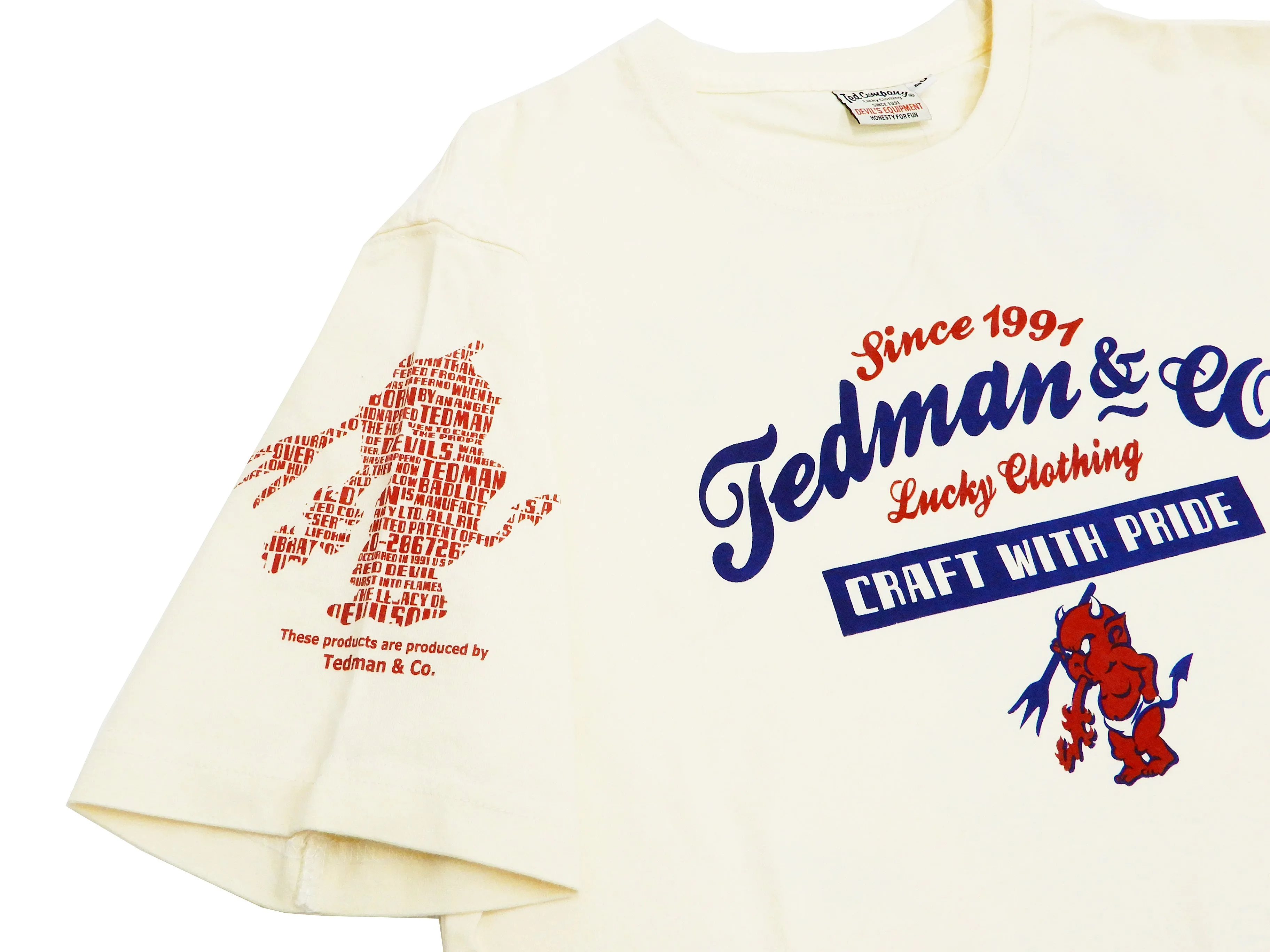 Tedman T-Shirt Men's Lucky Devil Silhouette Graphic Short Sleeve Tee Efu-Shokai TDSS-546 Off-White