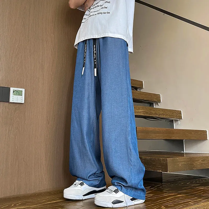 Wiaofellas  -  Wide Pants Ice Silk Pants Slacks Trousers for Men High Quality Brands Harajuku Man Baggy New Straight Men's Clothing