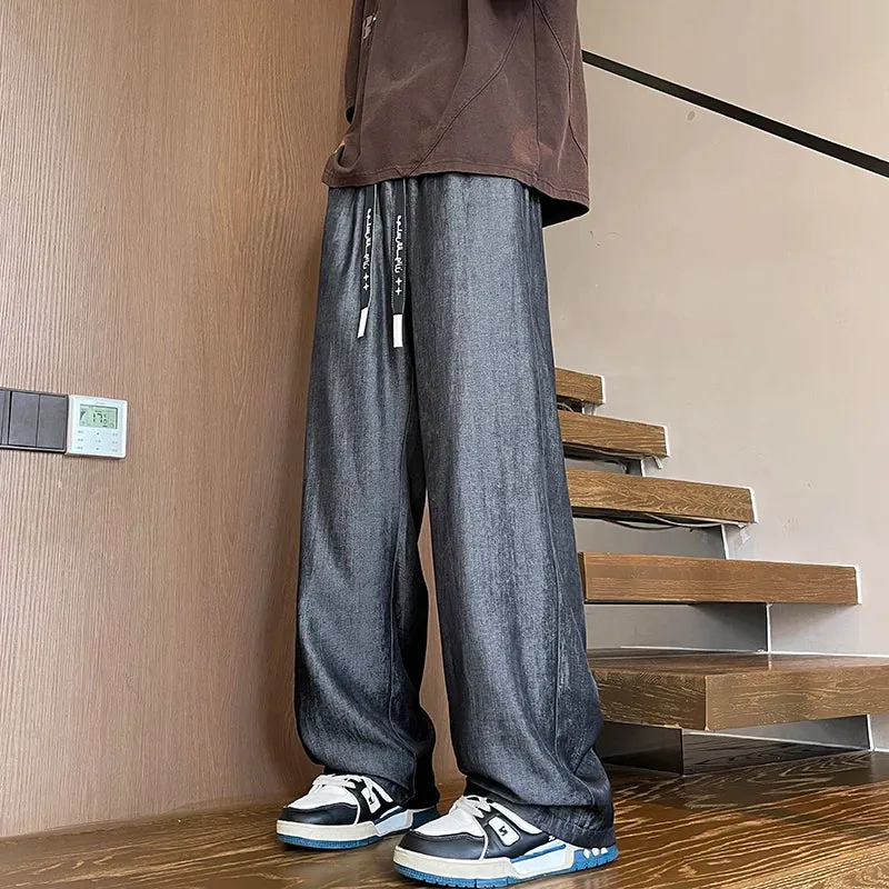 Wiaofellas  -  Wide Pants Ice Silk Pants Slacks Trousers for Men High Quality Brands Harajuku Man Baggy New Straight Men's Clothing