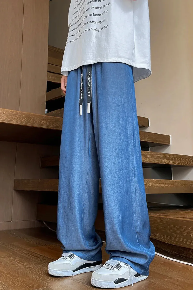 Wiaofellas  -  Wide Pants Ice Silk Pants Slacks Trousers for Men High Quality Brands Harajuku Man Baggy New Straight Men's Clothing