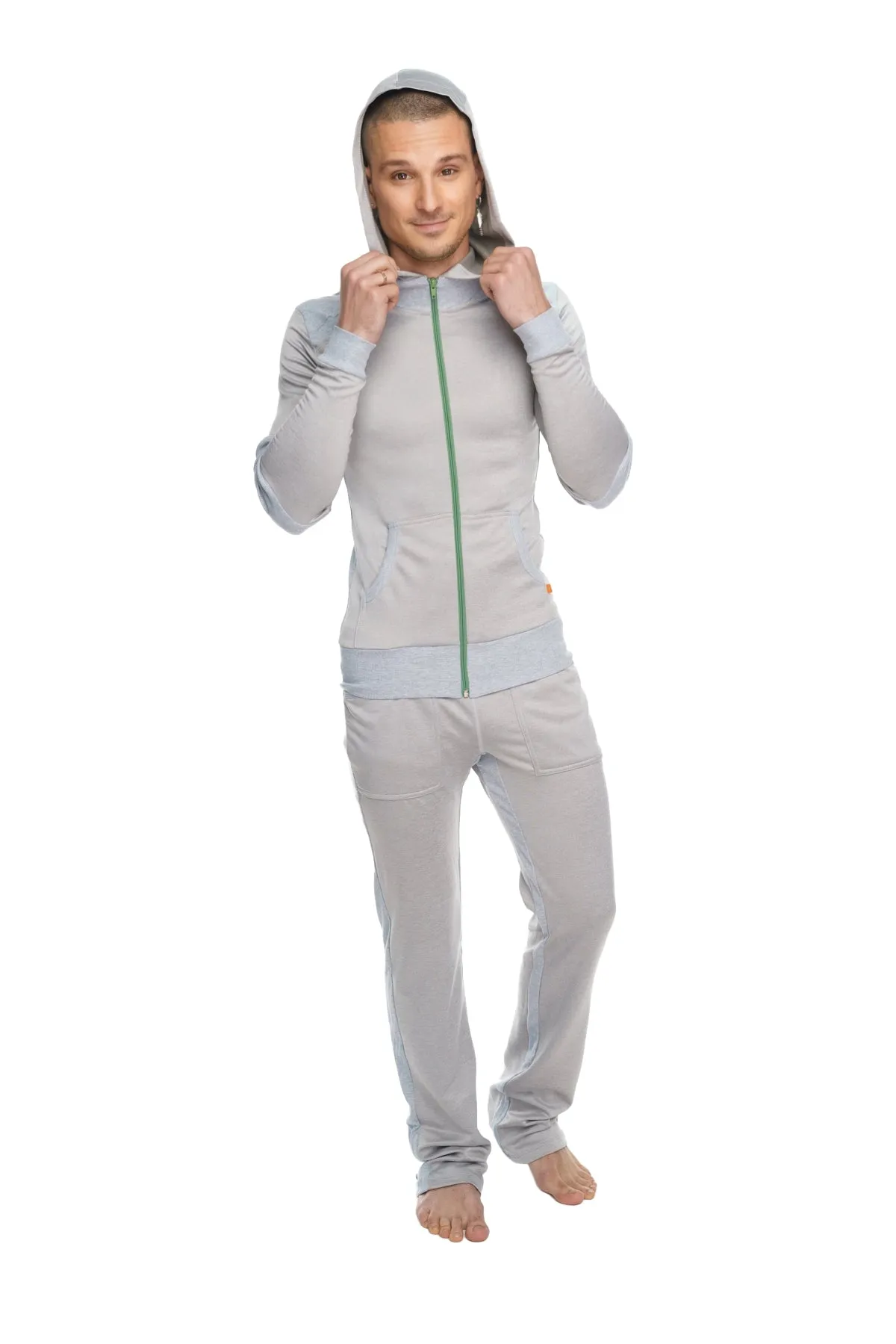 **Winter Collection** Mid-Weight LUXURY-Performance Fleece Form-fit Crossover Yoga Track Hoodie (Stainless Steel Grey)